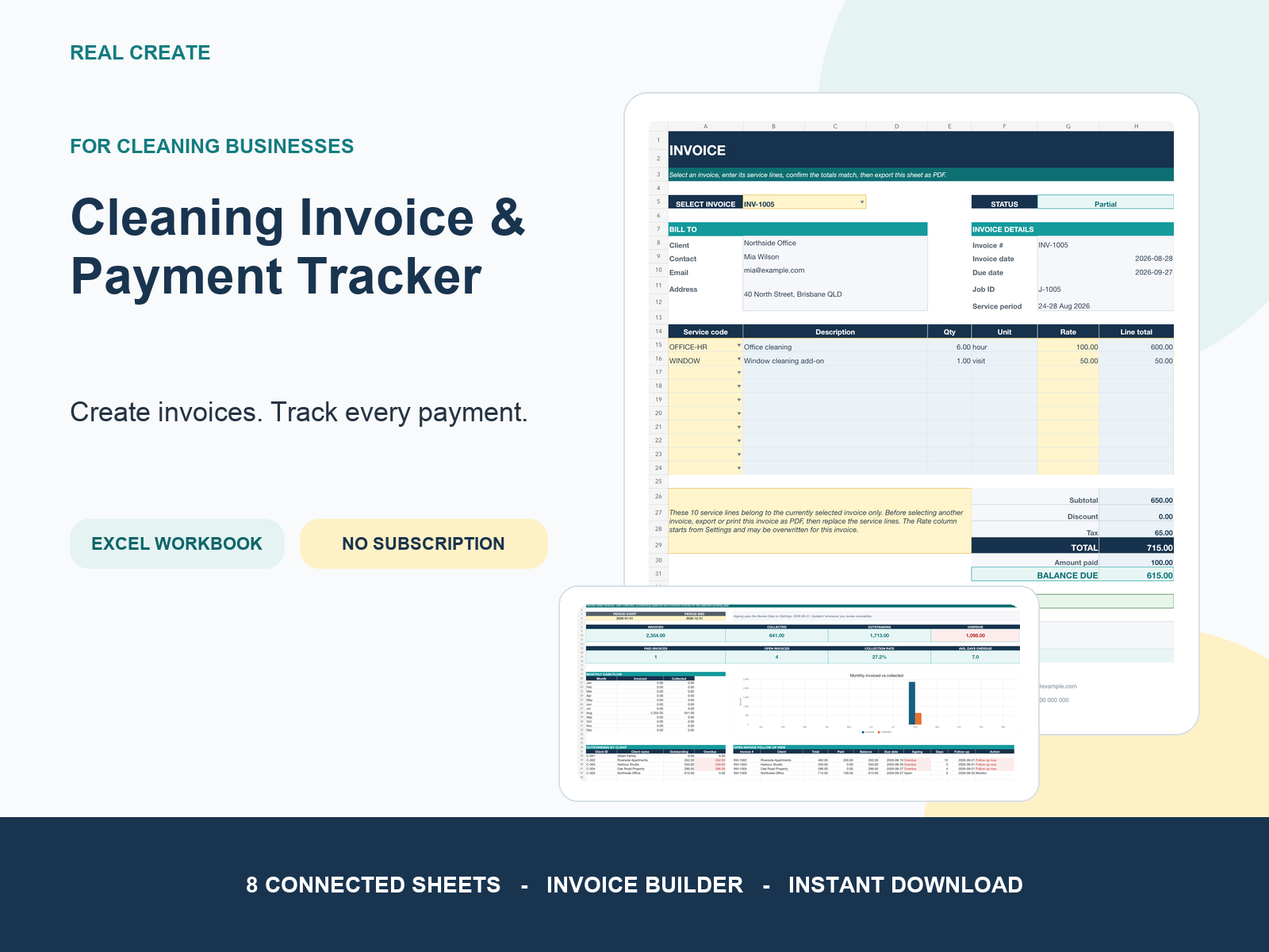 Cleaning Business Income & Expense Tracker preview