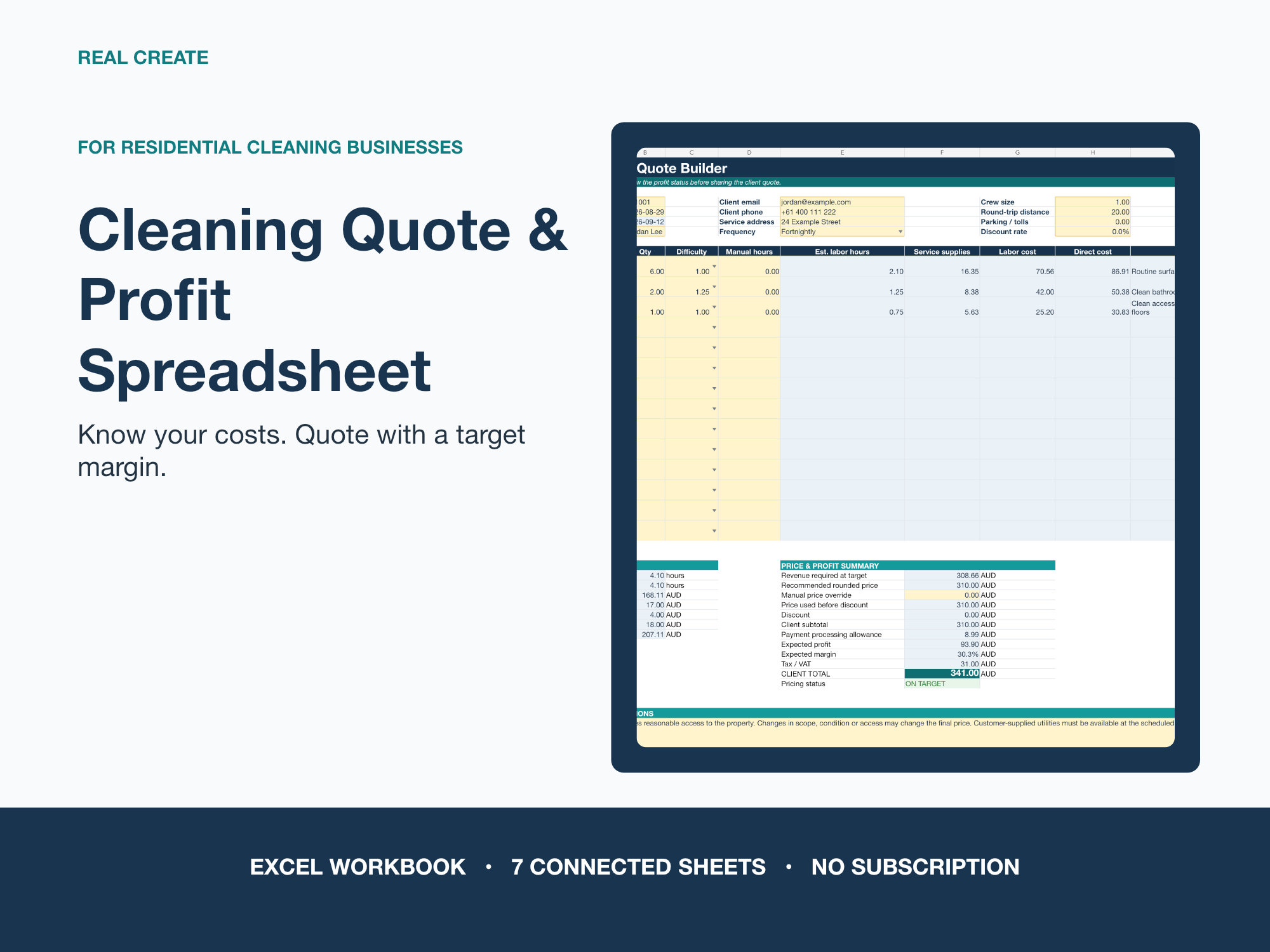Cleaning Quote & Profit Spreadsheet preview