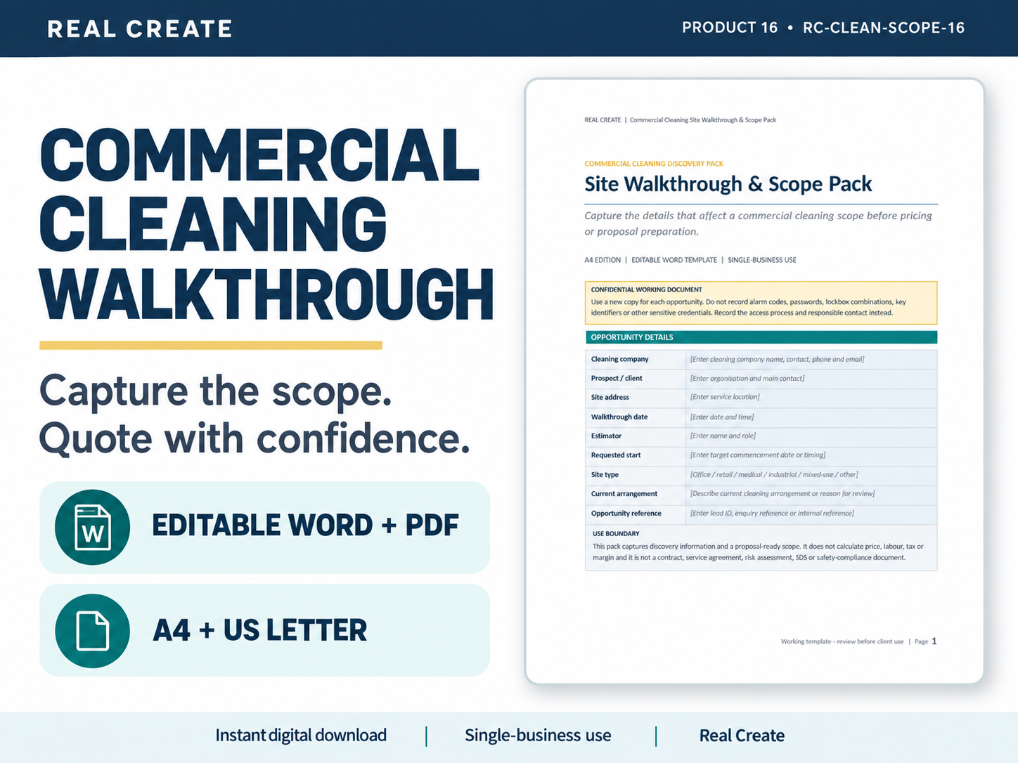 Commercial Cleaning Walkthrough sample and template preview
